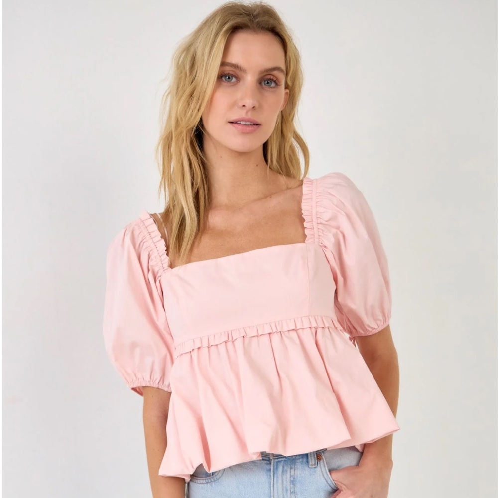 NWT Endless Rose Light Pink Blouson Baby Doll Peplum Top Size Medium